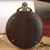 Relógios de bolso padrão de mármore dial relógio de quartzo de madeira retro ébano pingente ponteiro luminoso relógio presente relogio de bolso