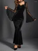 Robes décontractées 2023 Velvet noir élégant gothique punk trompette grunge en mailles