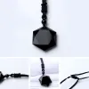 Colliers pendentifs en pierre naturelle d'obsidienne noire