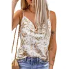 Gonne Shiying Canotta stile casual bohemien Stampa floreale Scollo a V Pieghettato Cinturino in tessuto albicocca 2567777