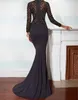 Mother Of The Bride Black Mother's Dresses Lace New Mermaid Long Sleeve Custom Zipper Lace Up Applique Plus Size Satin High Neck