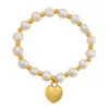 Link Bracelets Fashion Pearl Heart Pendant Bracelet For Women IP Gold Kpop Simple Aesthetic Jewelry