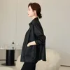 Couro feminino 2023 outono moda boutique camisa colarinho planta completa curtida casaco de pele carneiro genuíno solto silhueta blusão