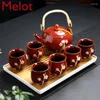 Teaware Sets Chinese Style Tea Set Household Ceramic Cup Teapot Loop-Handled Modern Simple 6 PCs Cold Water Bottle Dry Pour Tray