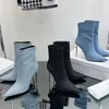 Luxury New Women's Denim Short Boots Boots Womens Martin Booties Ankel Ladies Heels Shoes Black Cow Leather Boots Storlek 34-42