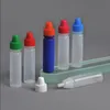 Botellas cuentagotas de PE coloridas 3 ml 5 ml 10 ml 15 ml 20 ml 30 ml 50 ml Puntas de aguja con color Tapa a prueba de niños Punta de gotero afilada Plástico Eliquid Bo Rigs