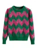 Kobiety swetry vintage patchwork cekiny dzianinowe sweter pullover skoczek o nokół 2023 jesienne zimowe dzianiny z długim rękawem