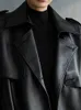 Kvinnorjackor Lautaro Autumn Long Overdized Black Faux Leather Trench Coat för kvinnor Långärmad bälte Double Breasted Loose Fashion 231021