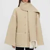 Kurtki damskie Tassel szalik wełniana kurtka wełniana płaszcza dla kobiety jesienne haft haftowy kieszonkowy płaszcz luźne kieszonkowe topy biura mody 231021
