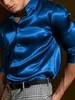 Chemises décontractées pour hommes Y2K Bouton Chemise Satin Soie Noir Rouge Blanc Polo Col Quotidien Mode Confortable Manches Longues 231023