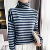 Kvinnors stickor Tees Kvinnor Plus Size Pure Wool Sweater Knit Pullovers Spring High-Neck Retro Blus Loose Cashmere Sweater Strip Base Shirt S-XXL 231023