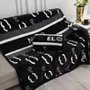 Luxury designer black blanket white letter logo warm blanket flannel office blanket room decoration blanket with gift box 150*200cm