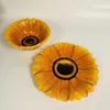 Skålar keramik 3D hand ritad lättnad solros blomma skål ris dessert bricka serverande platta underglasyr färgbordsartiklar