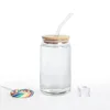 USA CA Warehouse 16Oz Clear Water Cold Boba Coffee Drinking Frosted Beer Jar Cup Glass With Bamboo Lid And Straw 1023 0514