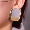 أقراط مسمار Huanzhi Square Square Contrasted Colors Alloy Autumn Strendy Vintage Design Gifts for Women Girls