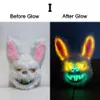 Masques de fête LED Glowing Cosplay Lapin Masque Effrayant Tueur Sanglant Néon Horreur Lapin Halloween Mascarade Danse Props 231023