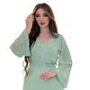 Etnik Giyim Turuncu Mavi Pembe Yeşil Polyester Müslüman Abaya Kadınlar İçin Yaz Zarif Uzun Kollu V-Neck