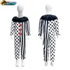 Cosplay Kids Clown Costume Set For Halloween Cosplay Outfits Polka Dot Striped Jumpsuit Art Clown Mask Bodysuit for Halloween 231023