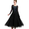 Scene Wear Ballroom Dance Dresses Långärmad Foxtrot Dancing kjol Kvinnor Waltz Dress Black Blue White MQ100