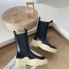 Ny höst/vinter äkta läder Martin Womens English Style Mid Pipe Pipe Tjock Sole Short Boots 001