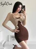 Vestidos de trabalho sylcue verão despedida de solteiro simples casual elegante maduro bonito apertado sexy feminino contraste conjunto de duas peças