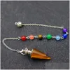 Pendant Necklaces Pendants Natural Stones Pendum For Dowsing Divination Chain Hexagonal Column Siercolor Cone Pendant Jewelry Necklace Dh4Tz