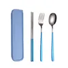 Chopsticks rostfritt stål koreanska bärbara bordsartikel gaffel tre stycken set utomhusstudent gåva