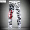 Herrenhosen Herren Jeans Männliche Amerikanische Flagge Gedruckt Streetwear Casual Hosen Mode Harajuku Hohe Elastische SlimHip Hop Gerade Denim Hosen Q231023