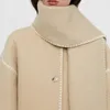 여성 재킷 술집 스카프 칼라 모직 재킷 여자를위한 여자 가을 자수 싱글 가슴 포켓 코트 느슨한 캐주얼 패션 사무실 탑 231021