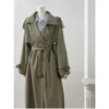 Mulheres Trench Coats Outono Vintage Exército Verde Khaki MediumLength Casaco Mulheres Casual Patchwork Com Cinto Doublebreasted Long Jacket Mulher 231023