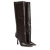 Bottes 2023 Femmes Longueur au genou Mode pointu mince talon haut pantalon manches automne et hiver grande taille