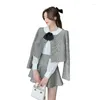 Work Dresses Two Piece Set Autumn Women High Quality Y2K Sequin Jacket Coat Skirt Suits Conjuntos Cortos