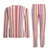 Mäns sömnkläder retro randiga pyjamas långa ärmar färgglada tryck 2 stycken casual pyjama set höst manlig anpassad överdimensionerad hemdräkt