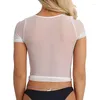 Damen T-Shirts Frauen Sexy Durchsichtige Crop Tops Mesh Sheer Short Tank Transparent Streetwear Kausal Y2K Schwarz Weiß T-Shirt Bluse