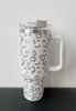 Leopardtryck 40oz släckare tumlar rostfritt stål handtag lock halm stor kapacitet öl mugg vatten flaska pulver utomhus camping koppar cheetah tumblers med logotyp