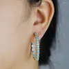 Hoop Earrings Wholesale High Quality Fashion Women Jewelry Geometric Round Circle Earring With CZ Blue Turquoises Stone