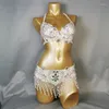 Scena noszenie kobiet z koralikami Crystal Belly Costume Bra Bra Pas 2PC Set Ubranie Karnawał Karnawał Seksowne kostiumy brzucha