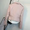 Couro feminino primavera outono moda rosa moto jaqueta senhoras curto falso coreano turn-down colarinho feminino topos de alta qualidade