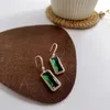 Dangle Earrings Fashion Simple Rectangular Green CZ Stone Drop Cubic Zirconia Women Jewelry Pretty Lovely Gold Color