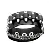 Charme pulseiras moda pulseira estilo punk vintage couro apontado rebite trançado masculino