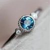 Kolczyki Dangle Proste Blue Crystal Rhinestone Pierścień Biżuteria