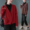 Kadın Ceketleri Kadınlar Büyük Boyut Ceket Basit Gaziye Mizaç Katı Katı Hardigan Üst V Yastık Uzun Kol Kısa Çok Yönlü