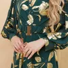Vêtements ethniques Femmes Robe florale Bronzage Rétro Musulman Abaya Élégant Maxi Robes Robes longues islamiques pour femme Muslimah Turquie Dubaï