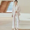 Costume de pantalon de deux pièces pour femmes 2 pièces un bouton coupe ajustée ensemble professionnel pour col blanc veste de travail formelle avec