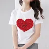 T-shirts pour femmes T-shirt Tendance Style coréen Sweet Wild Impression Love Pattern Série Dames Étudiant O-Cou Blouse Belle Vêtements de banlieue
