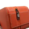 Watch Boxes Zippered Roll For Case Orange/Black Soft PU Leather Slideproof Wristwa H9ED