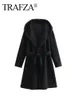 Mélanges de laine pour femmes TRAF ZA mode féminine manteaux droits couleur unie à capuche manches longues ceinture poches automne manteaux chauds femme à la mode 231023
