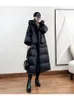 Piumino da donna Parka invernale lungo e spesso con catena con cappuccio e polsini larghi, cappotto da neve blu navy nero alla moda con pesce palla 231023