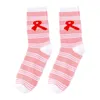 Women Socks Breast Cancer Awareness Theme Printed Mid Calf Casual Comfy Anti Blister Antibacterial Calcetines Wicking Sokken