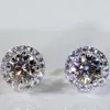 Boucles d'oreilles en or blanc 18 carats Au750 pour femmes, diamants Moissanite ronds de 1 Carat, élégants, pour fête de mariage, fiançailles, anniversaire, tendance